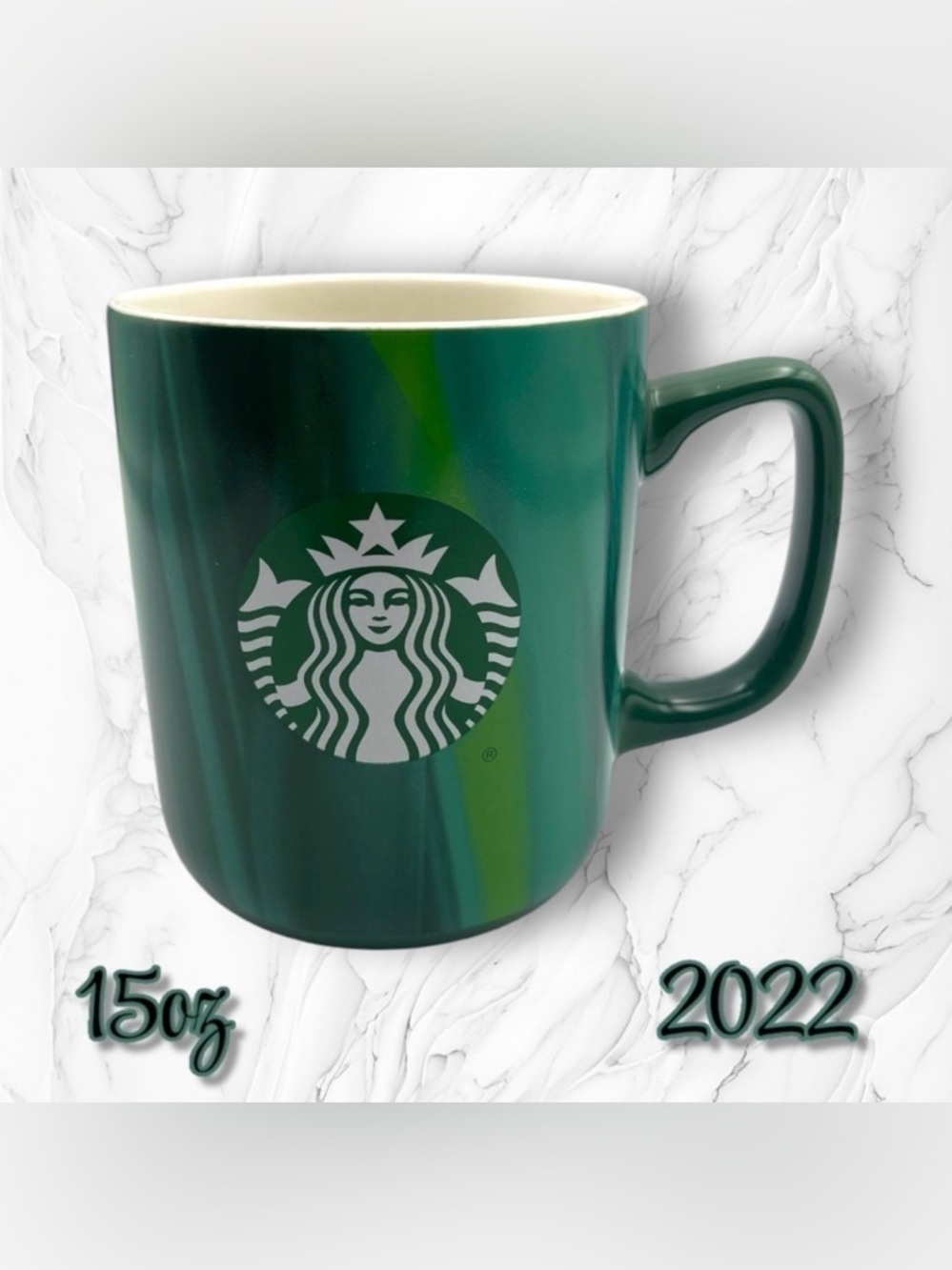Starbucks 2022 Siren Coffee Mug Green Marbled Swirl 15 Oz Ceramic Cup